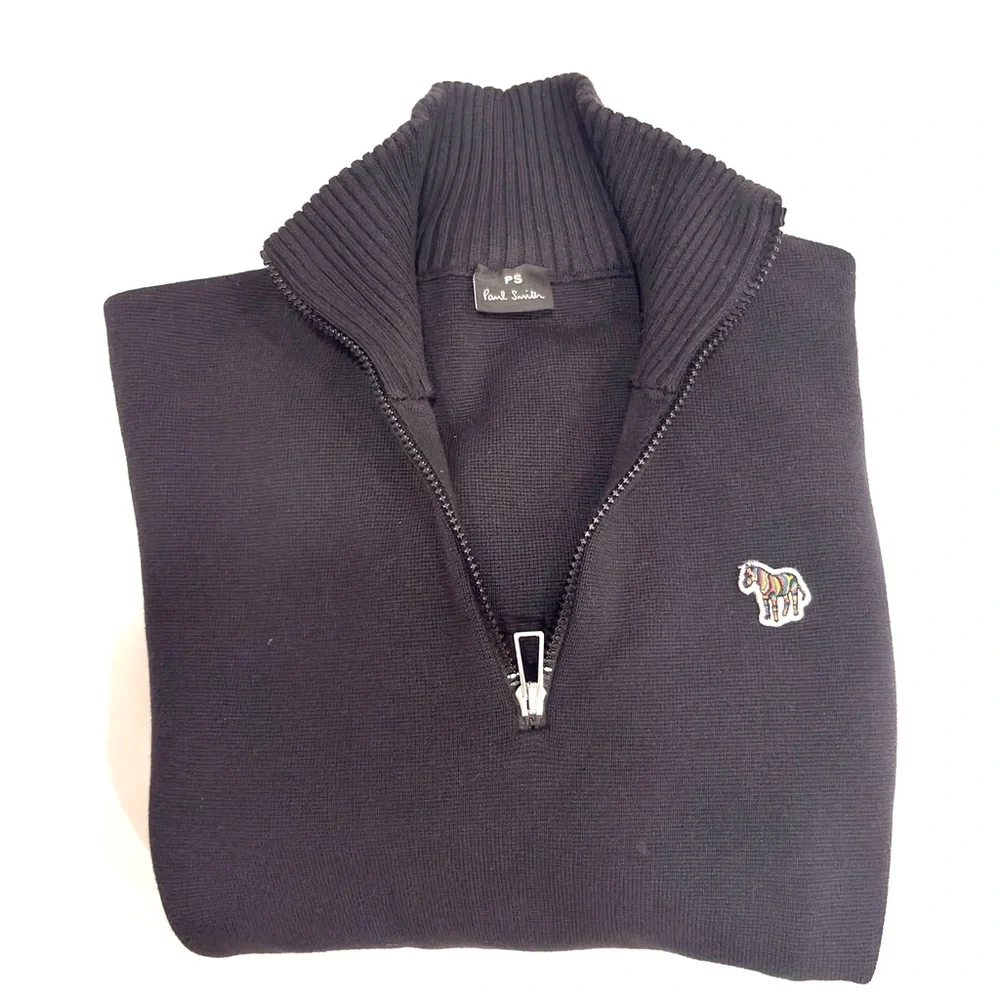 P. S. Paul Smith Men's Black Quarter-Zip Sweater S-M